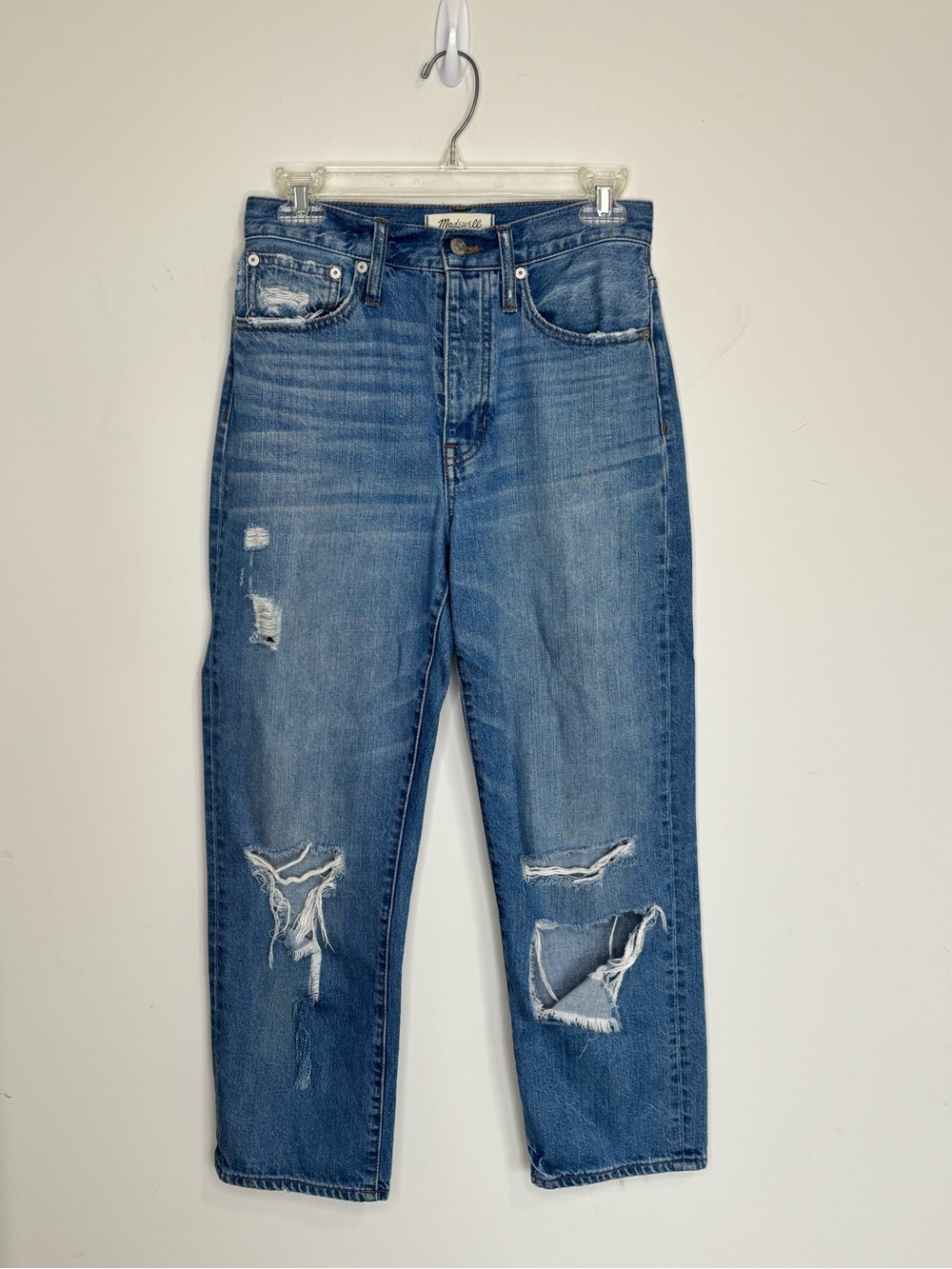 M1 Madewell Distressed The Dad Jean Blue Light Wash Waist 25